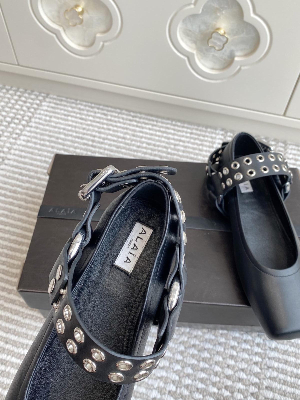 Alaia 25 Biker Ballet Flats Black Calfskin 291055