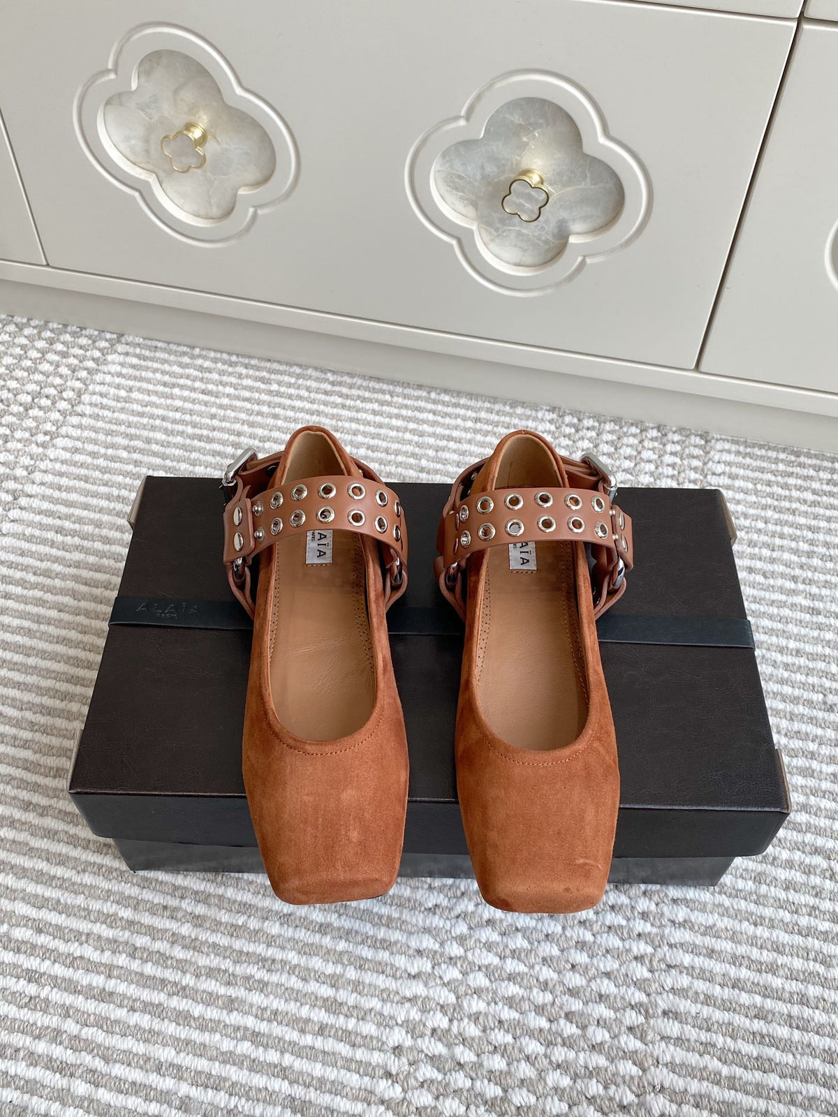 Alaia 25 Biker Ballet Flats Brown Suede 291057