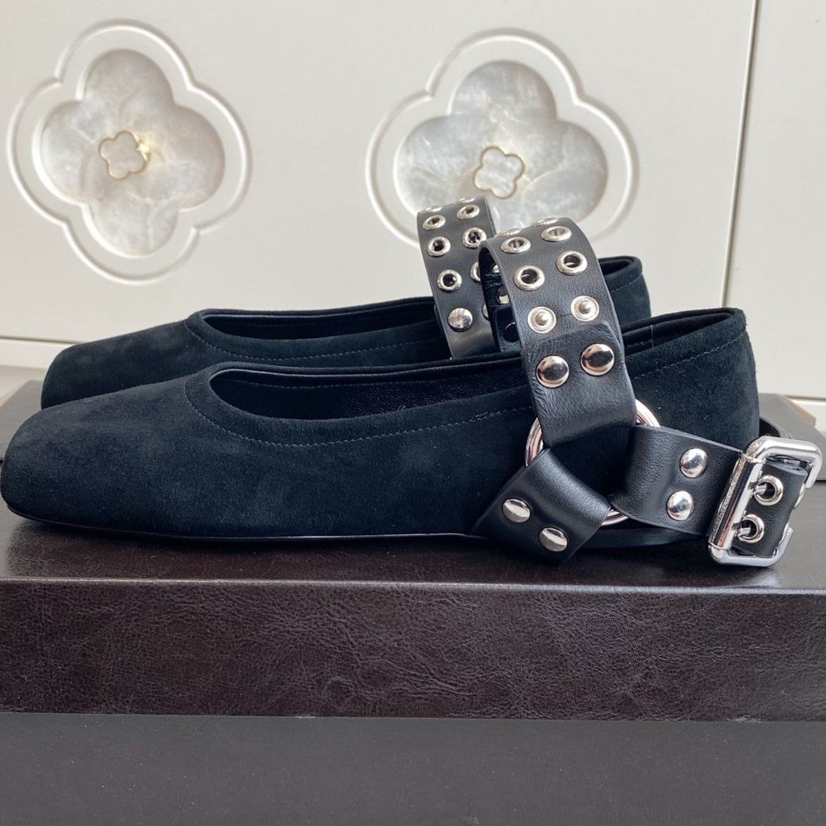Alaia 25 Biker Ballet Flats Black Suede 291058
