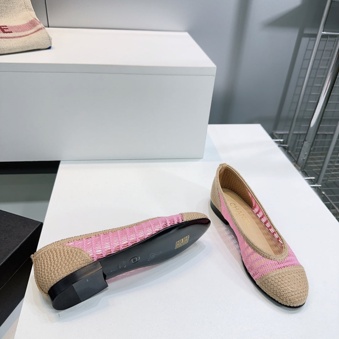 CC 25 Ballet Flat Pink Beige Raffia