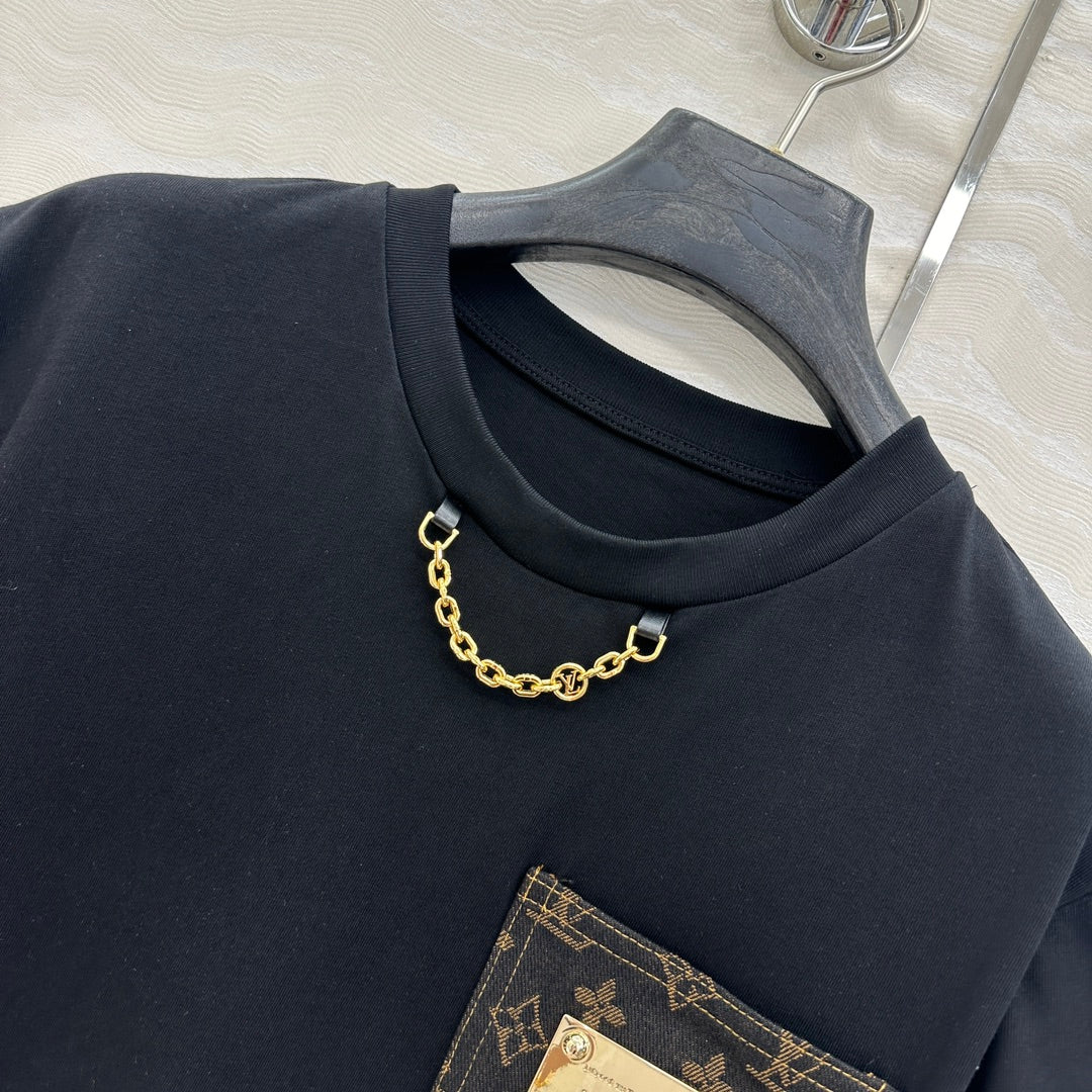 LV Monogram Denim Jacquard Flower Pocket Black Cotton