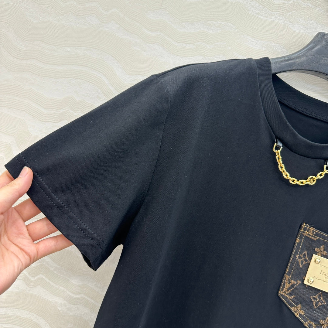 LV Monogram Denim Jacquard Flower Pocket Black Cotton
