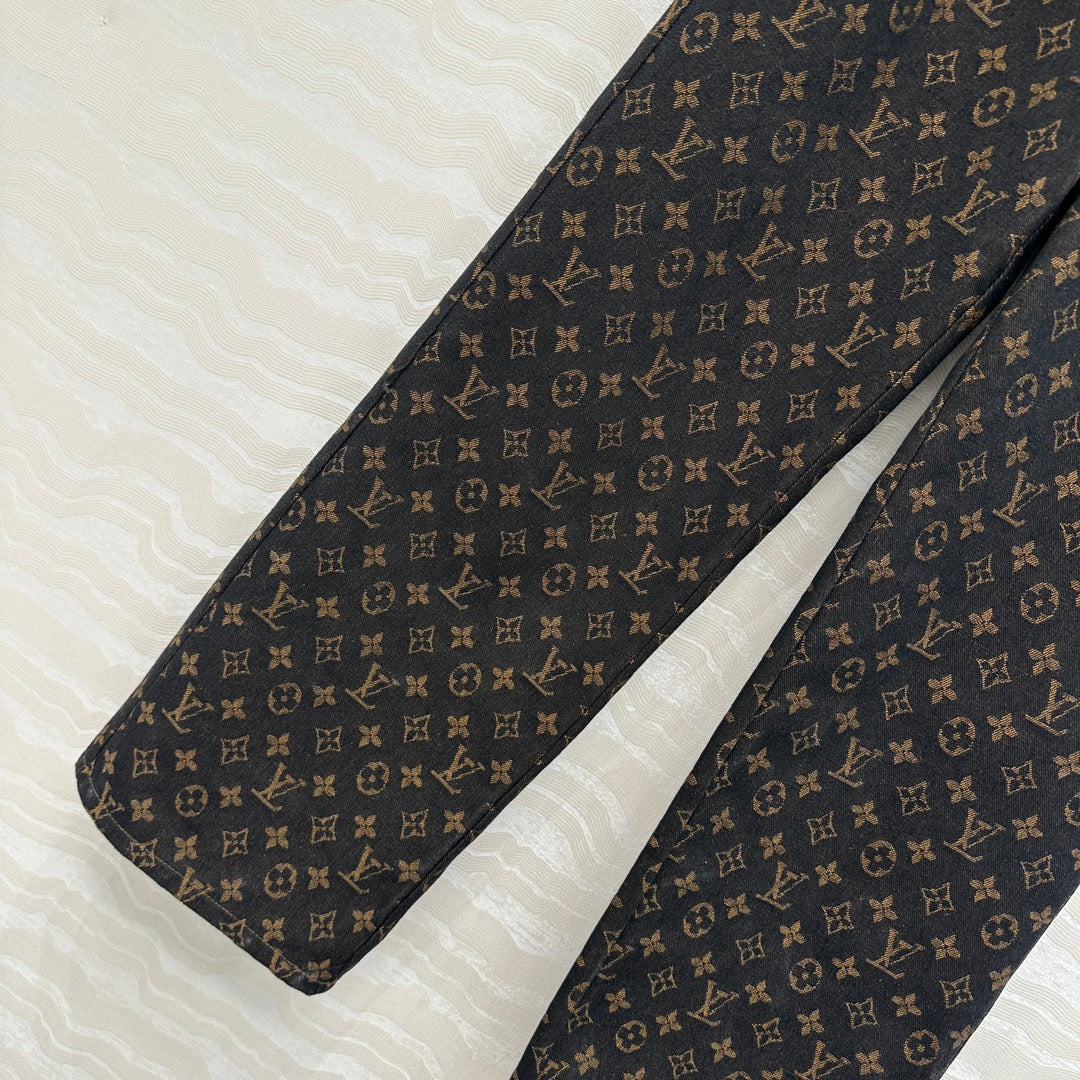 LV 25 Classic Logo Denim Trousers Black Cotton