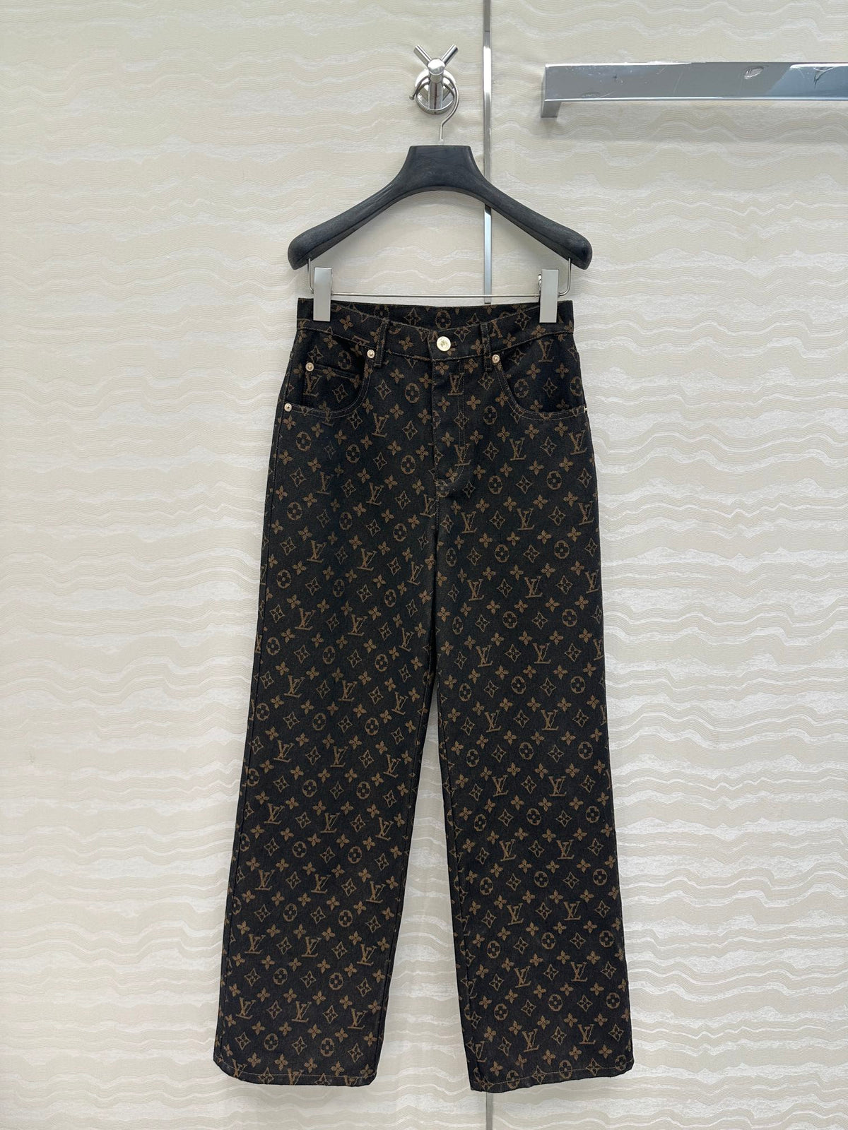LV 25 Classic Logo Denim Trousers Black Cotton