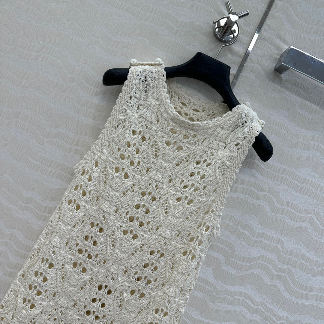 CD Hollow Vest Dress White Cotton Washi