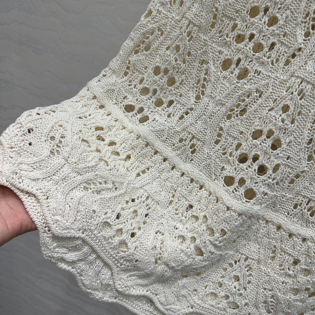 CD Hollow Vest Dress White Cotton Washi