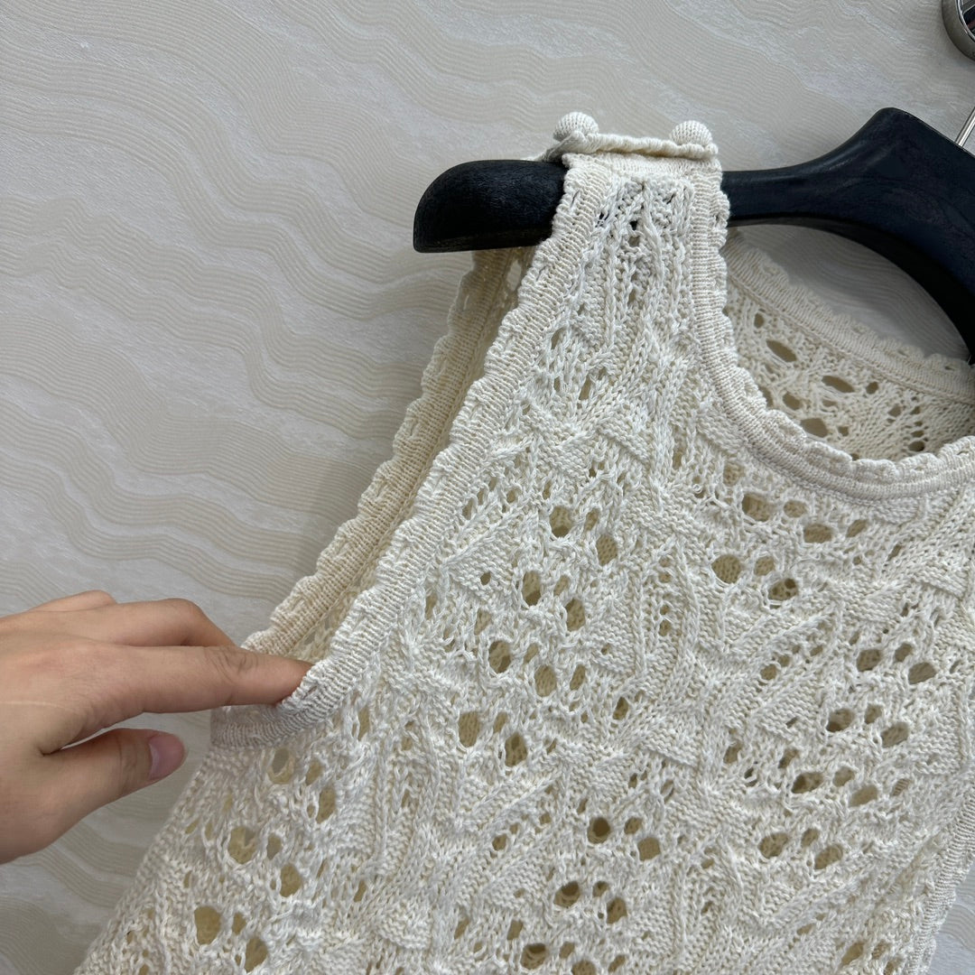 CD Hollow Vest Dress White Cotton Washi