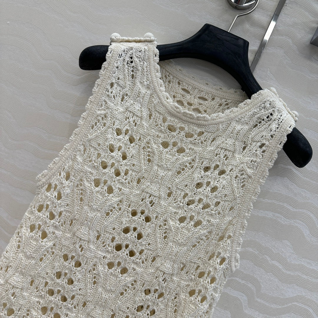 CD Hollow Vest Dress White Cotton Washi