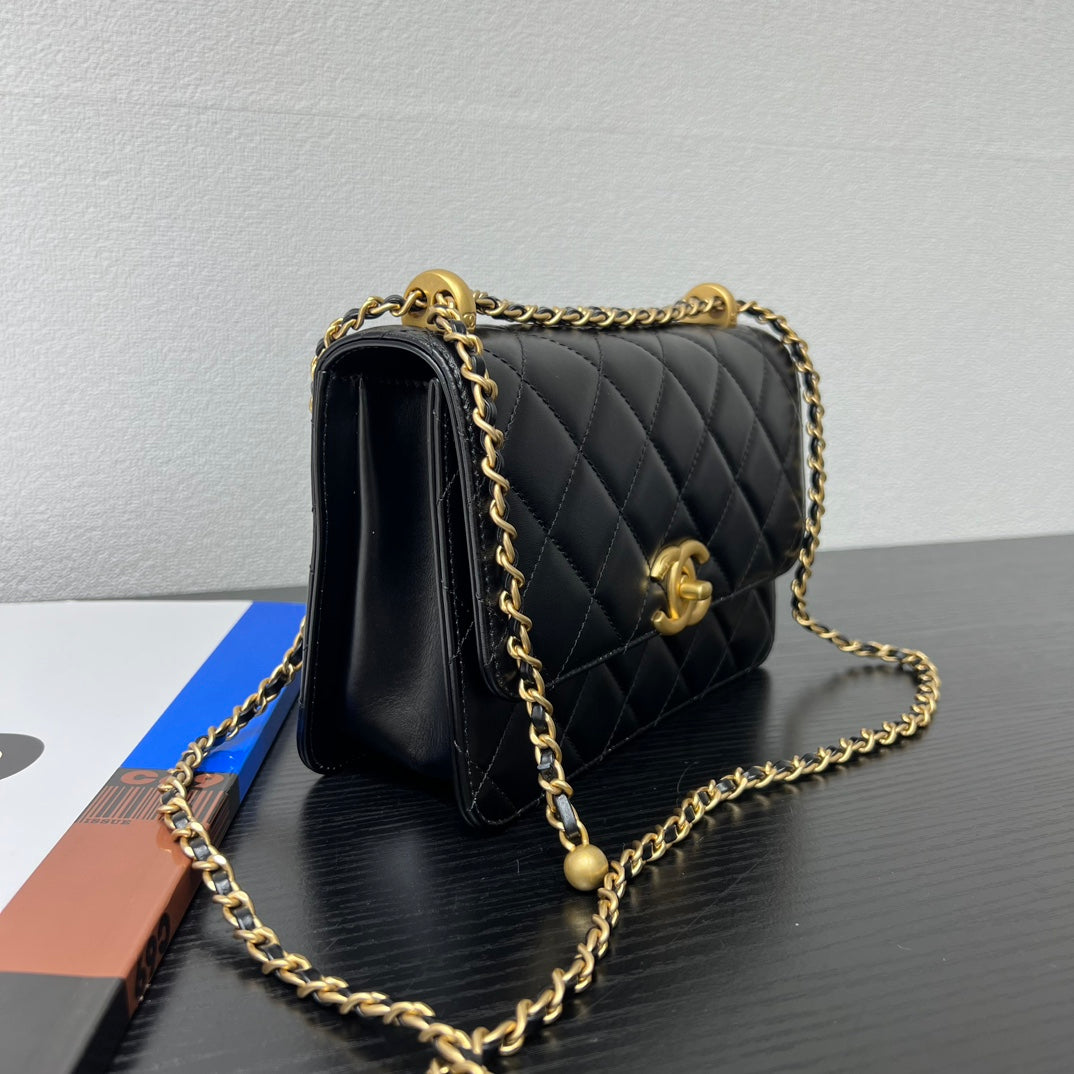 CC 25S Woc Black Calfskin Gold Hardware