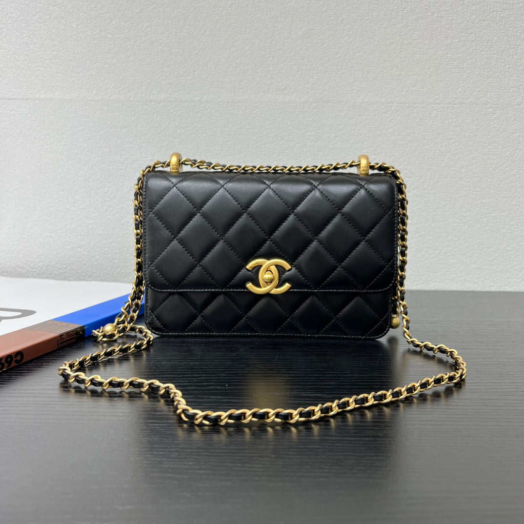 CC 25S Woc Black Calfskin Gold Hardware