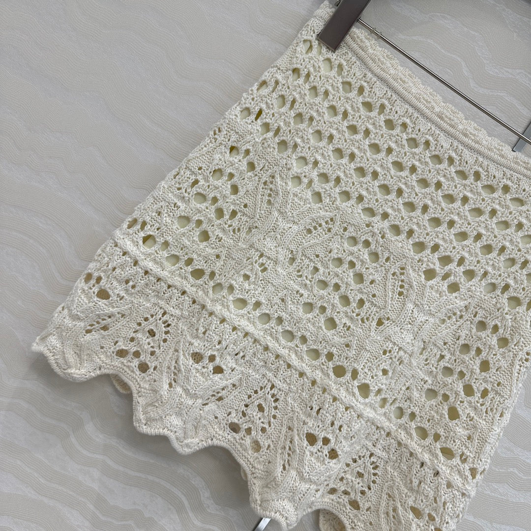 CD Hollow Short Skirt  White Cotton Washi
