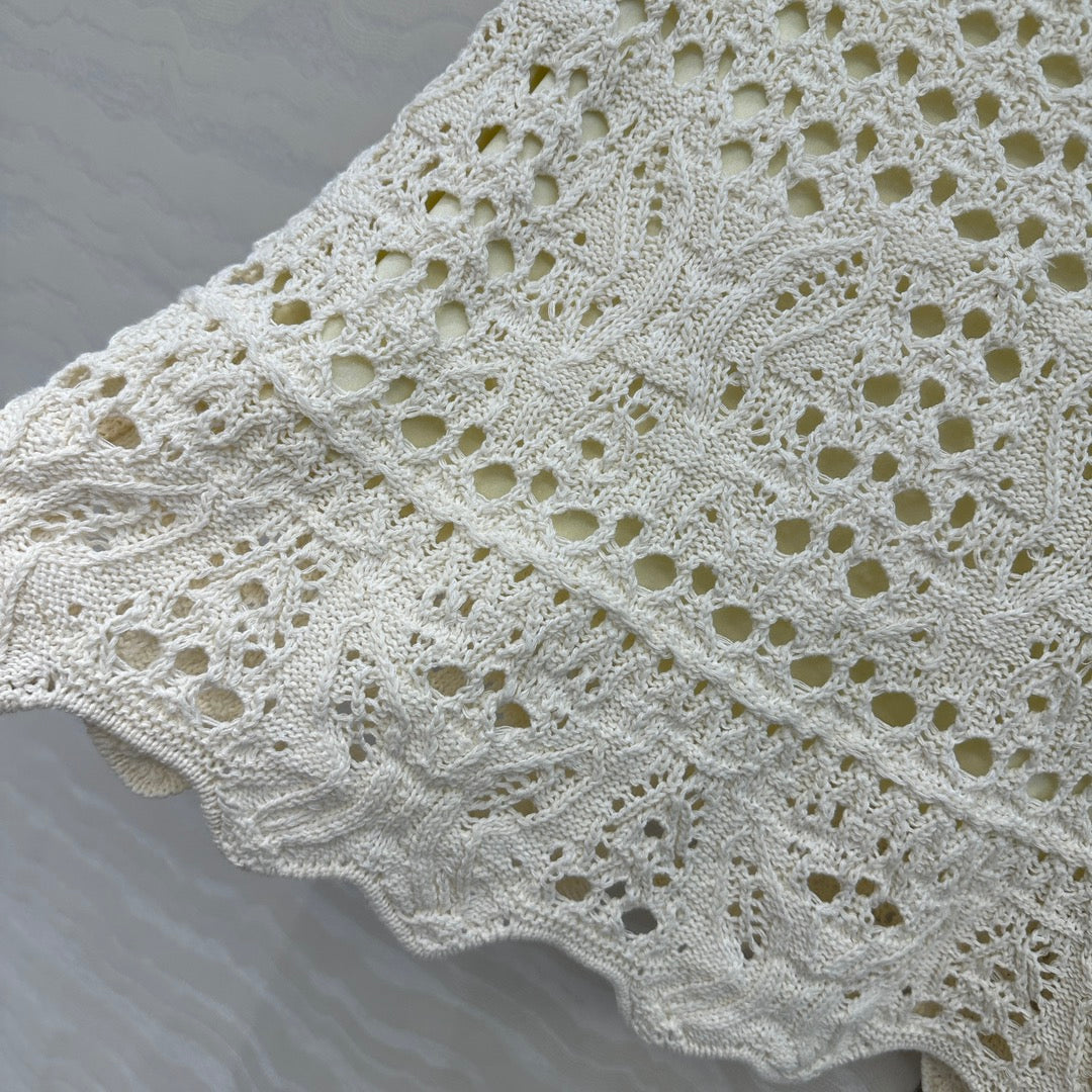 CD Hollow Short Skirt  White Cotton Washi