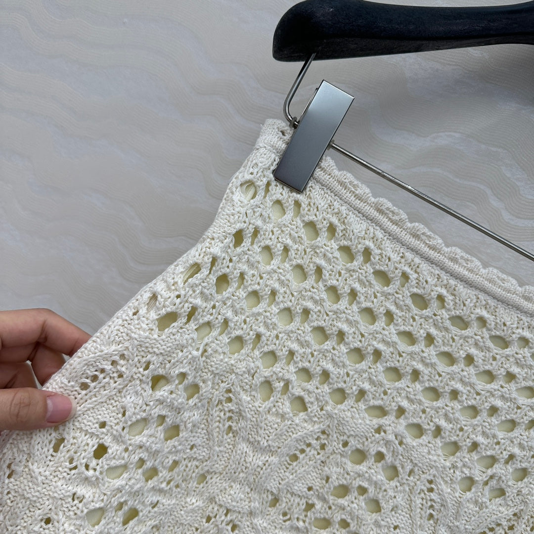 CD Hollow Short Skirt  White Cotton Washi