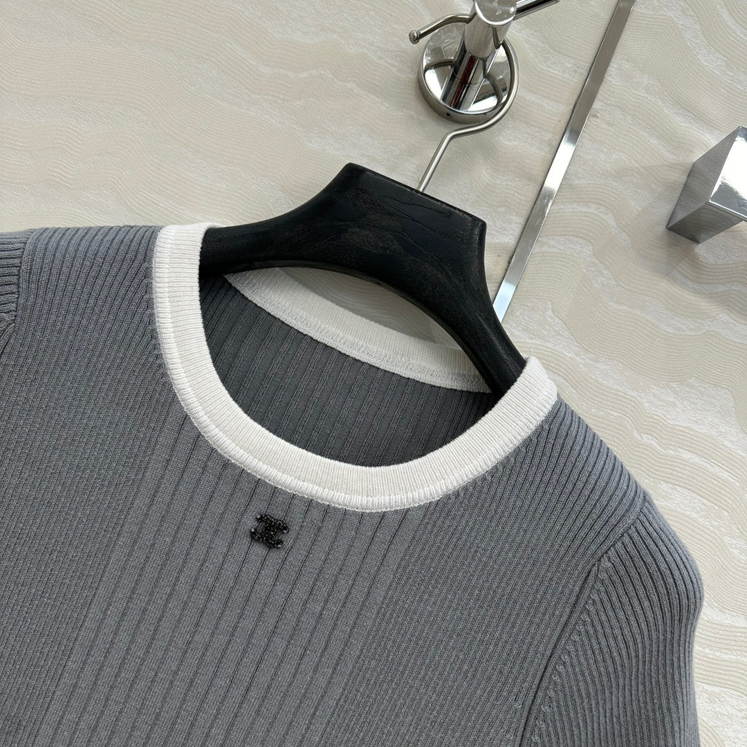 CC Knitted T-Shirt Gray Cotton