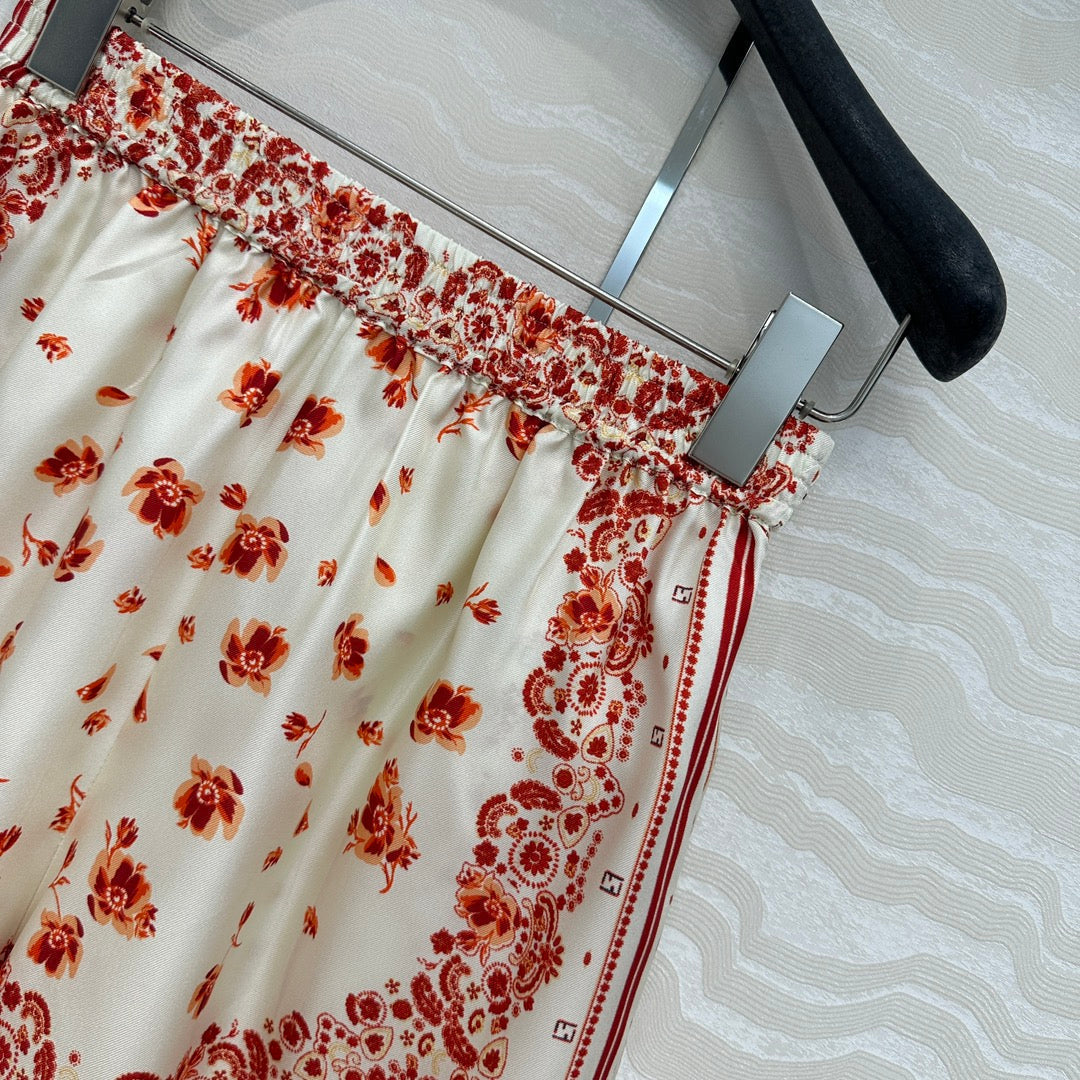 Fendi Flower Short Red Silk