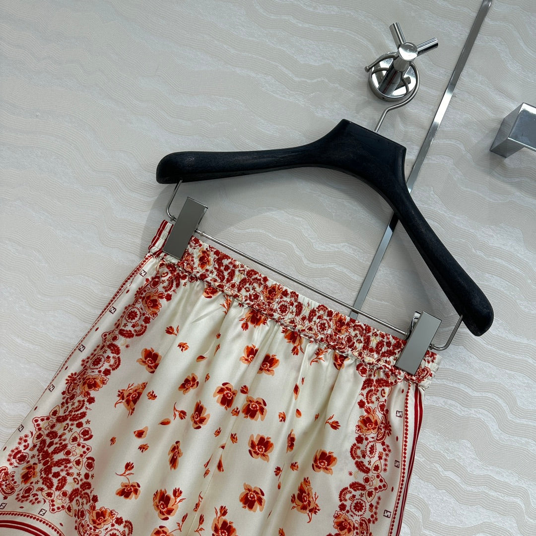 Fendi Flower Short Red Silk