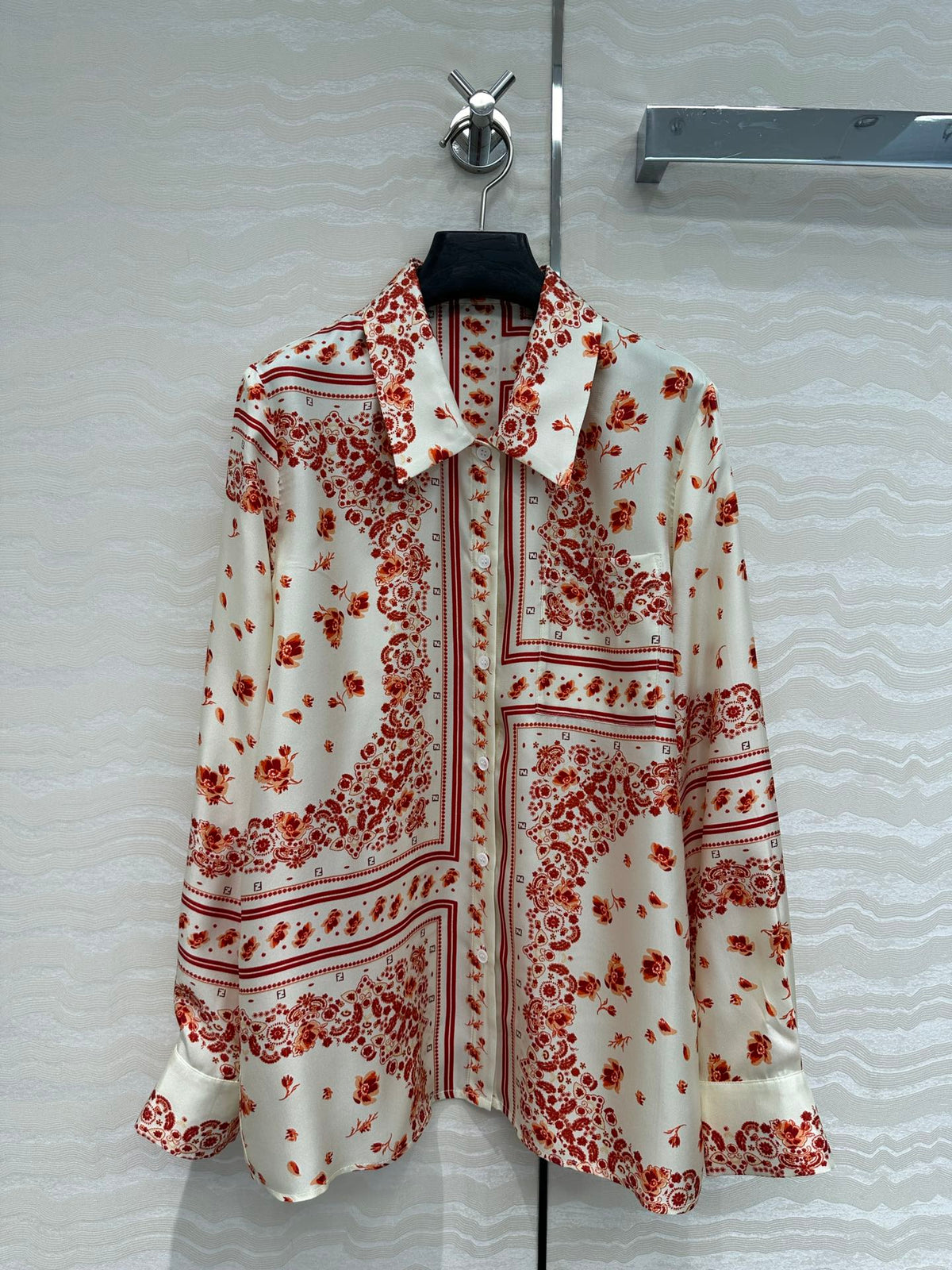 Fendi Flower Shirt Red Silk