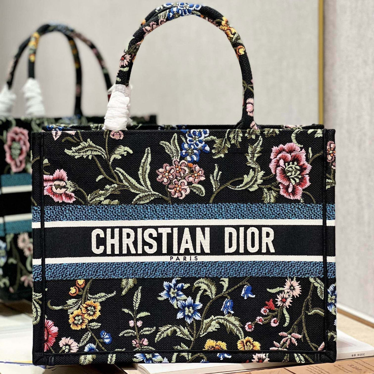 CD Flower Black Book Tote 36 Bag Canvas 336555