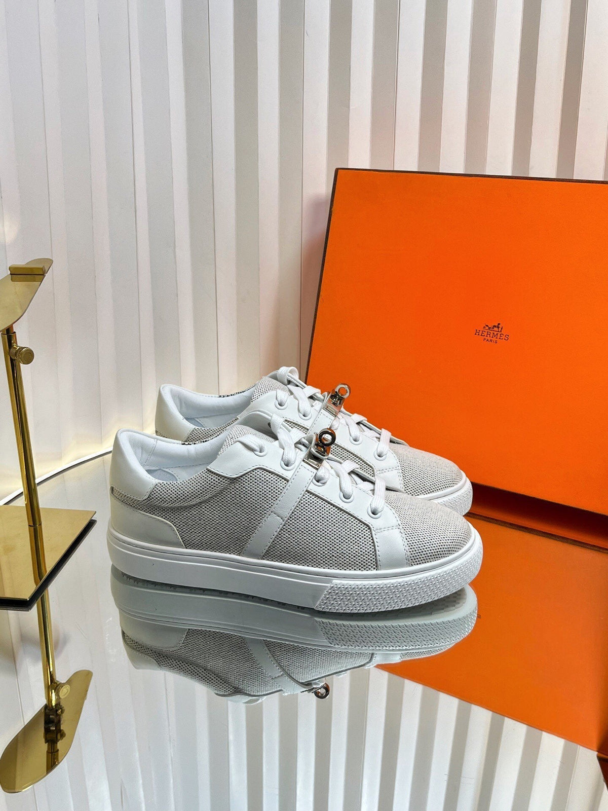 HM Kelly Sneaker White Cowhide Fabric 317055