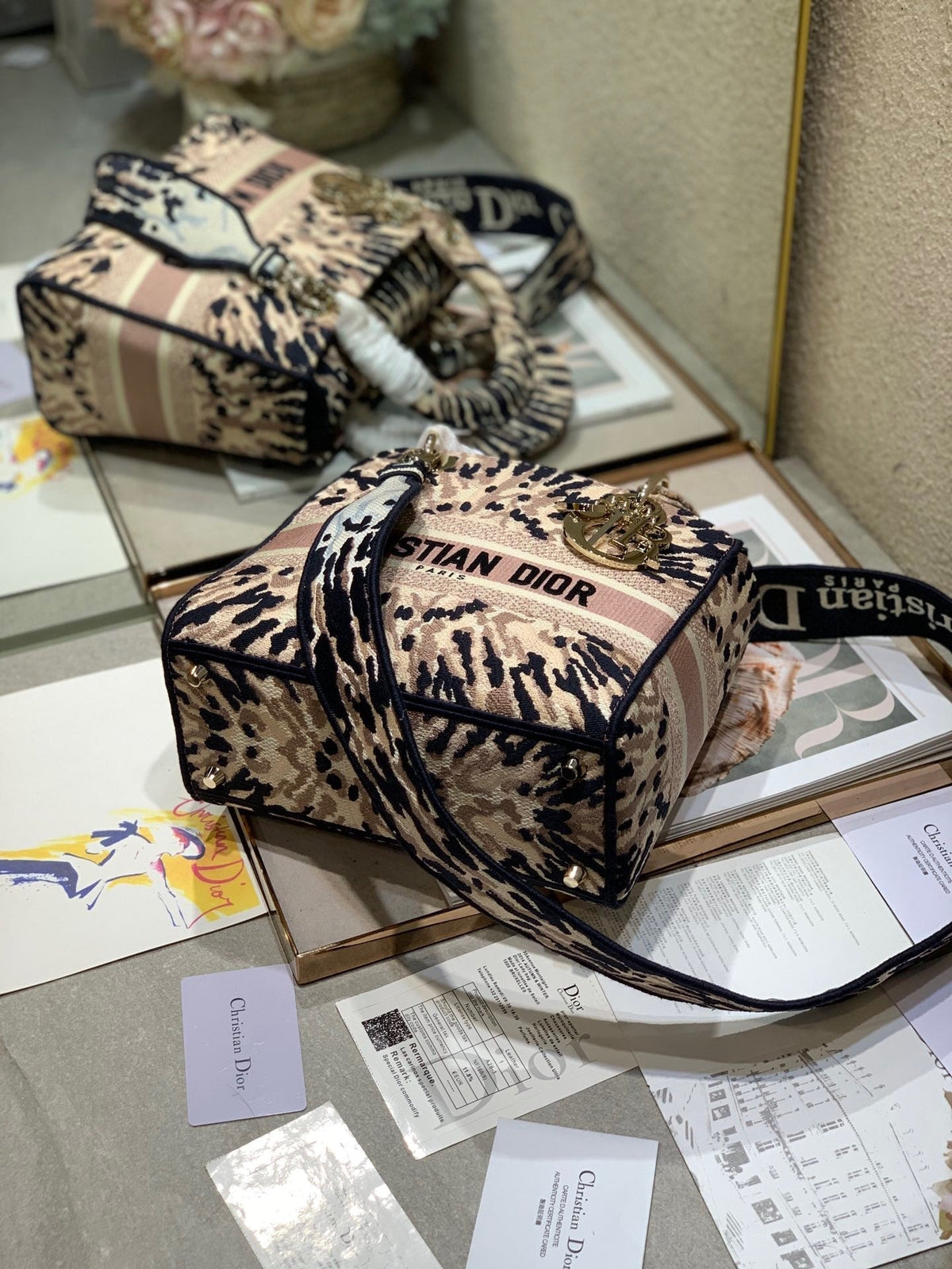 CD Fireworks Pink 24 Lady Dior Bag Canvas 336730