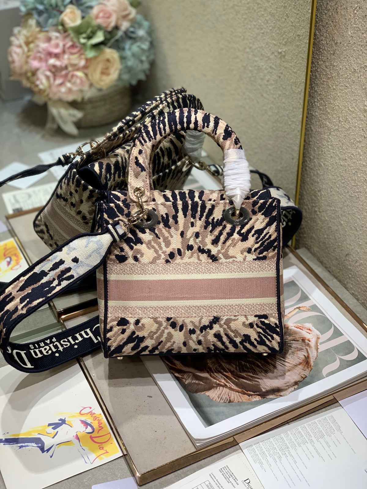 CD Fireworks Pink 24 Lady Dior Bag Canvas 336730
