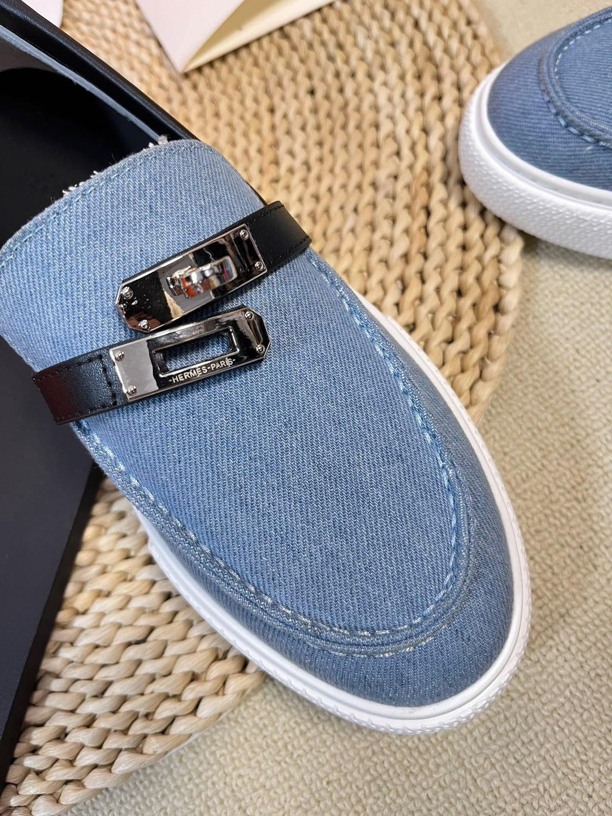 HM Denim Loafer Blue Black Cowhide Cloth 317049
