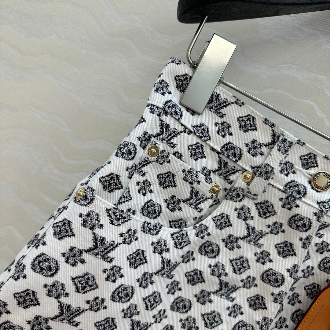LV 25 Advanced Logo Denim Skirt Black White Poliester
