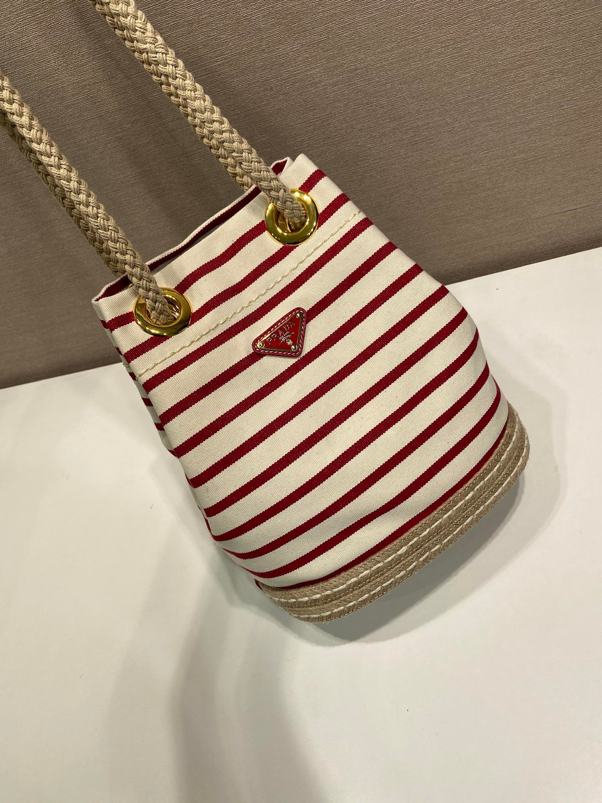 Prada Striped Bucket Bag Frabic