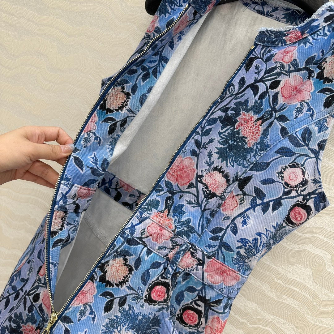 LV 25 Monogram Floral Denim Vest Dress Multicolor Cotton