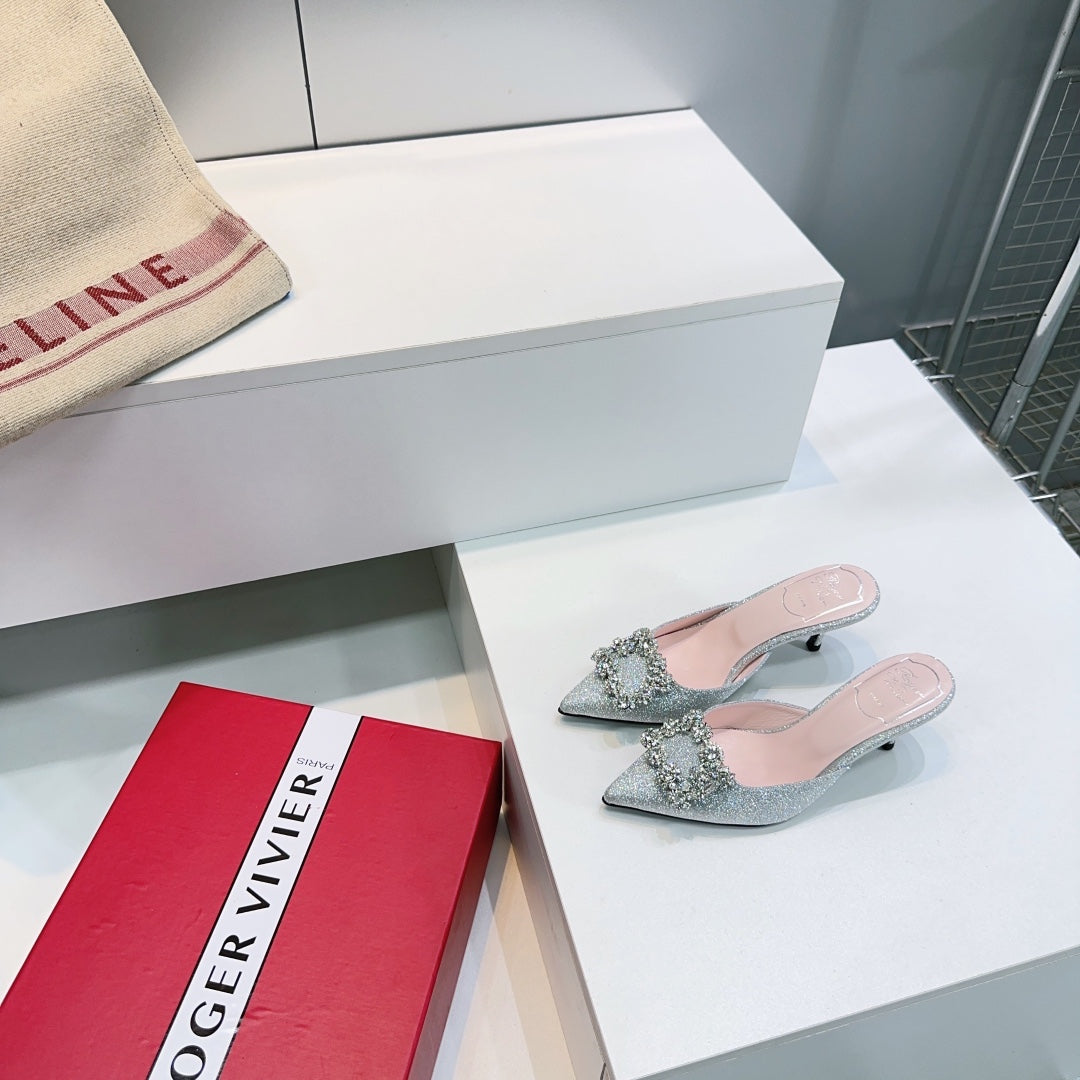 Viv 25 Mules Silver Silk Satin Czech Diamond 330671