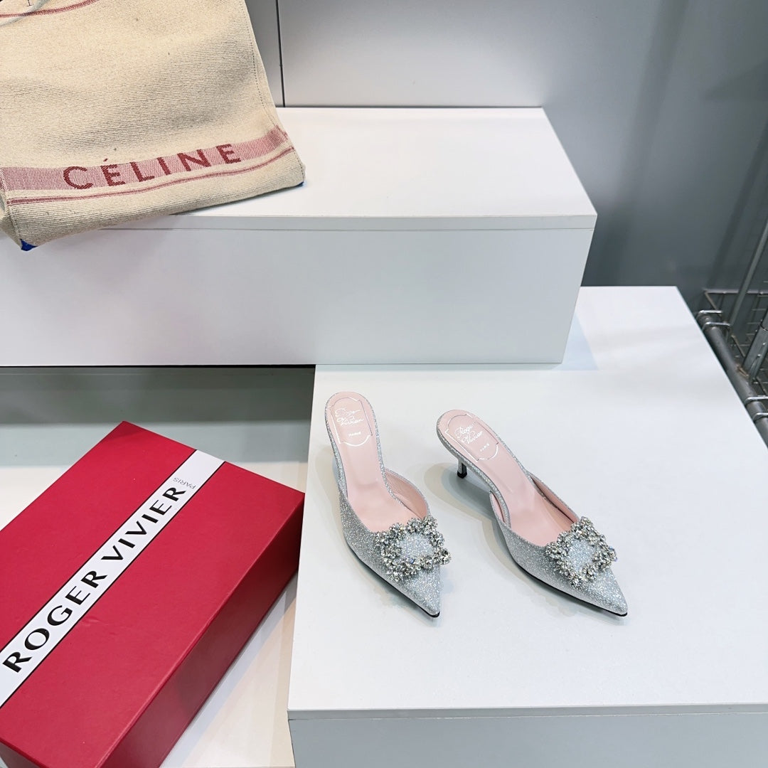 Viv 25 Mules Silver Silk Satin Czech Diamond 330671