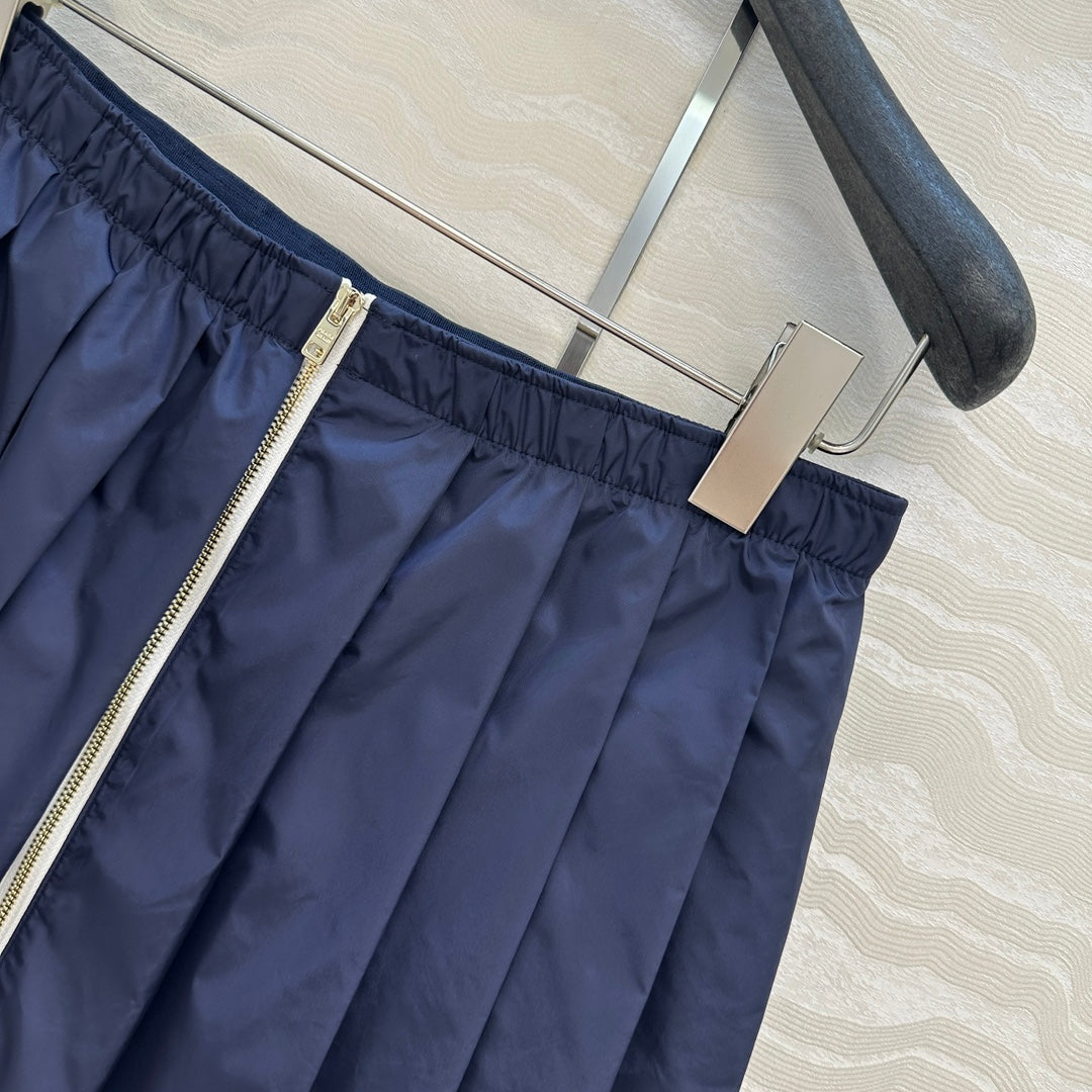 Prada Zipper Pleated Skirt Navy Blue Poliamida