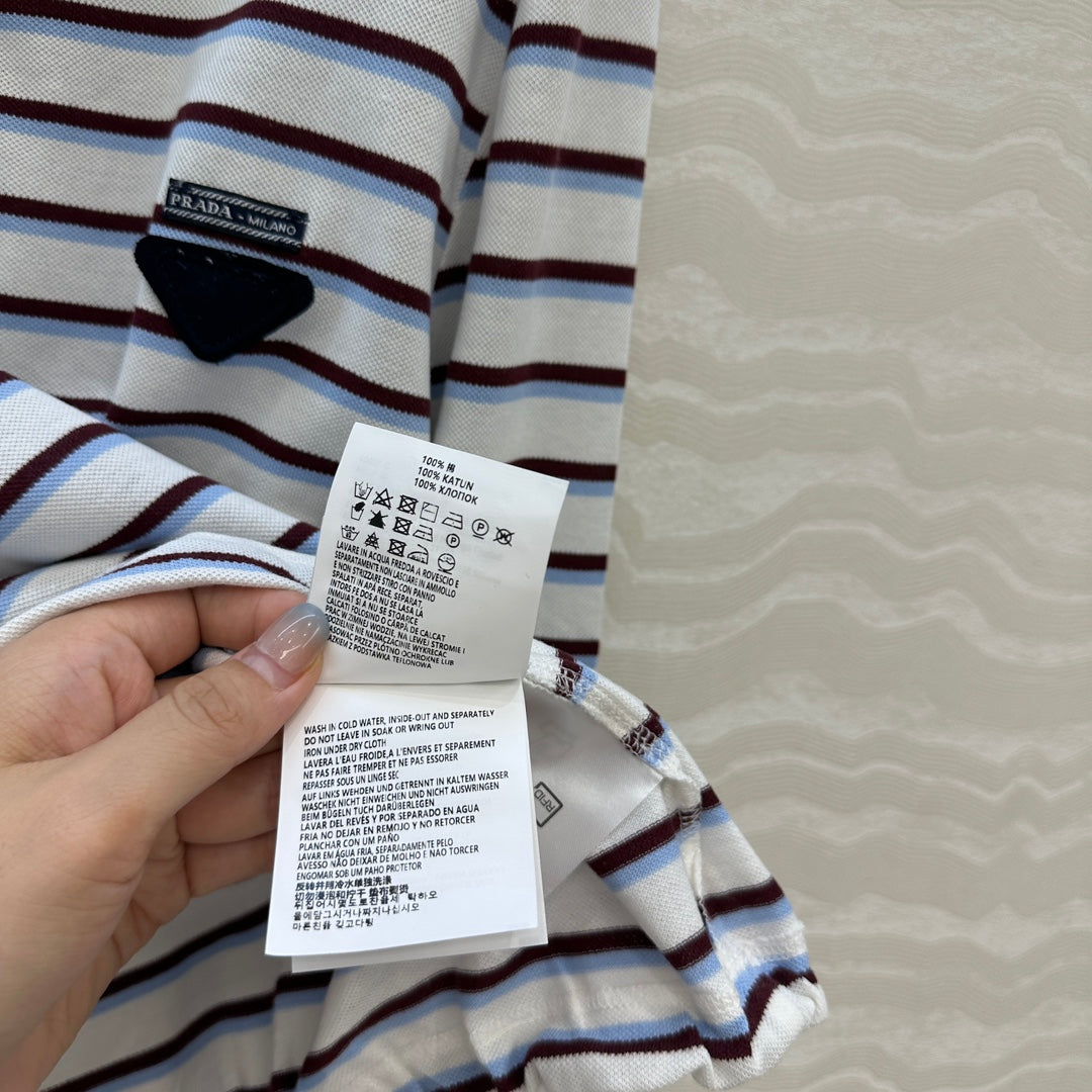 Prada 2025 Striped Long Sleeve Polo Shirt Cotton
