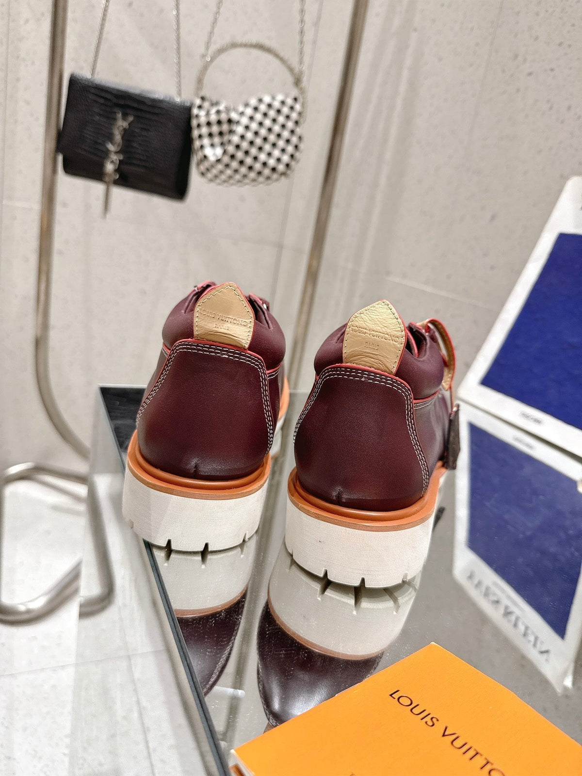 LV Pharrell and Nigo Hiking Shoes  Burgundy Sheepskin 383739