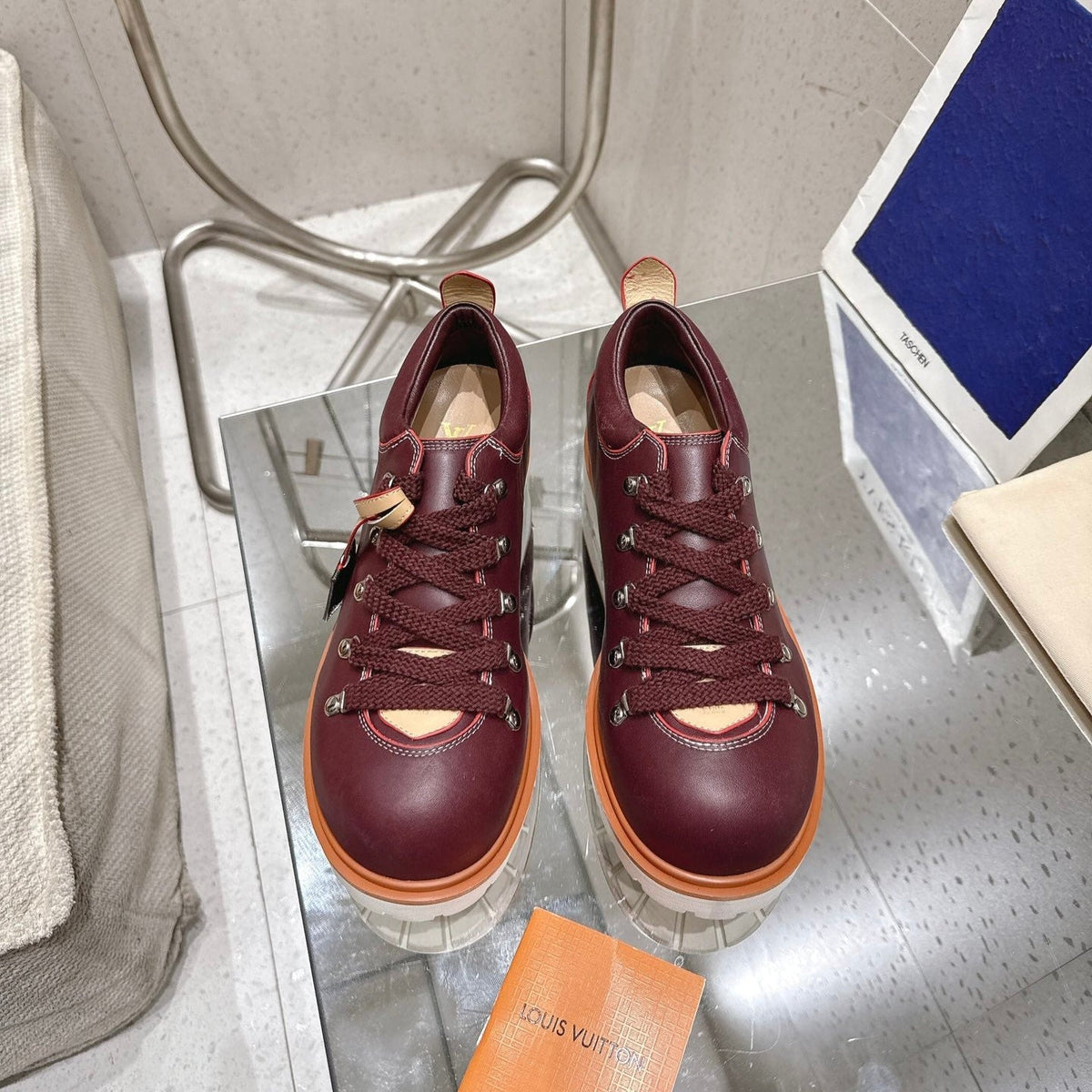 LV Pharrell and Nigo Hiking Shoes  Burgundy Sheepskin 383739