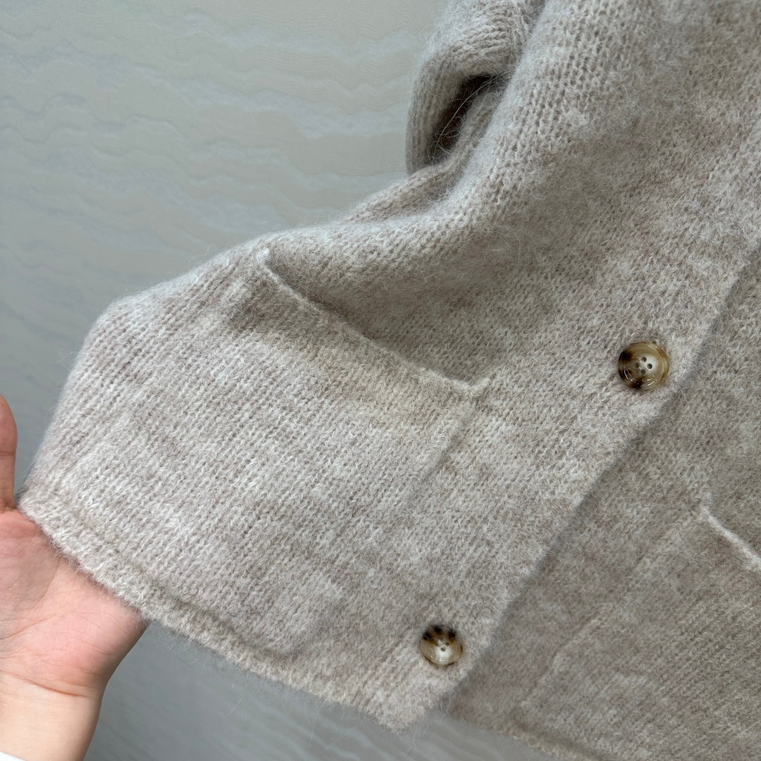 LP 25 V-neck Cardigan Light Beige Grey Alpaca Wool 291827