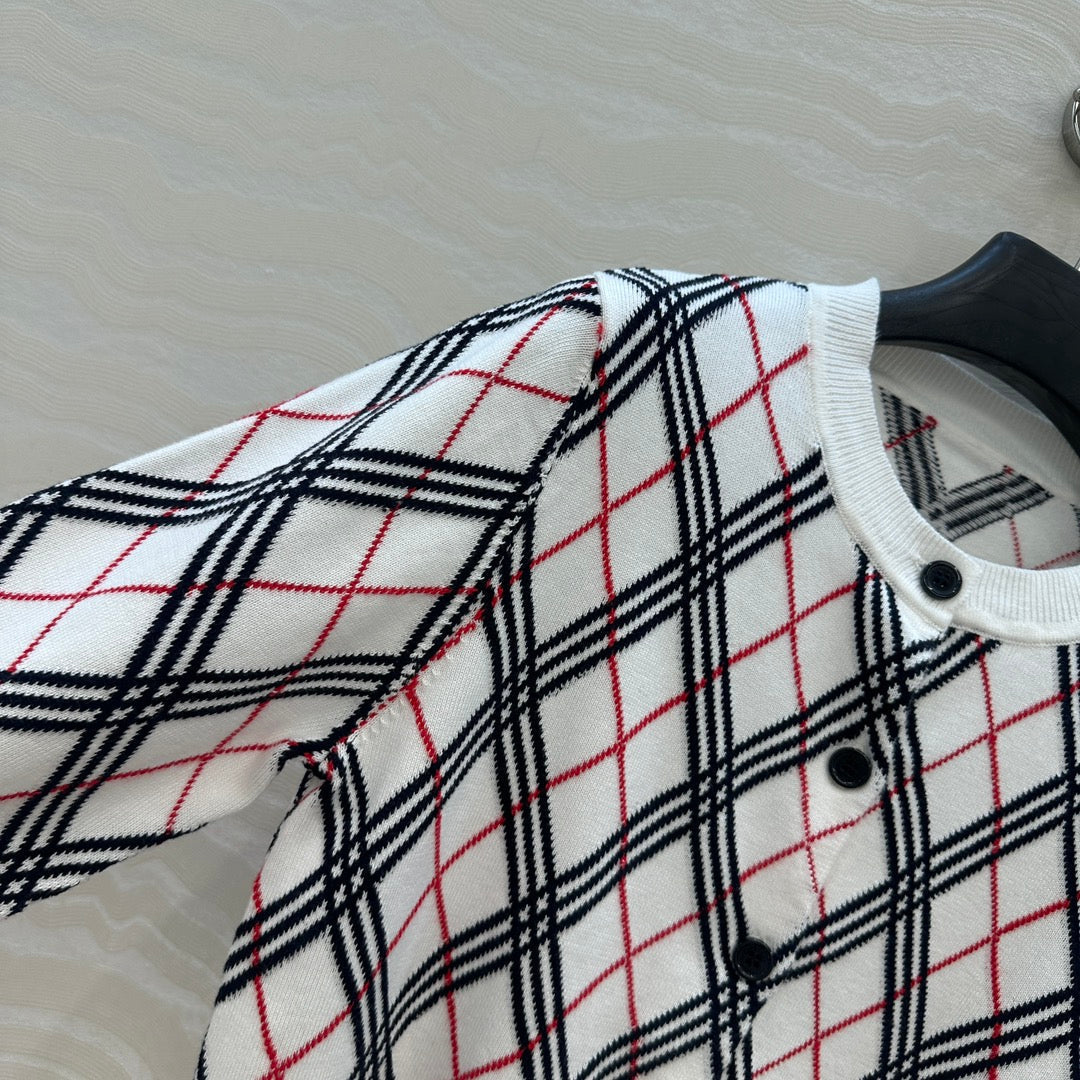 Bur 25 Cardigan White Plaid Wool