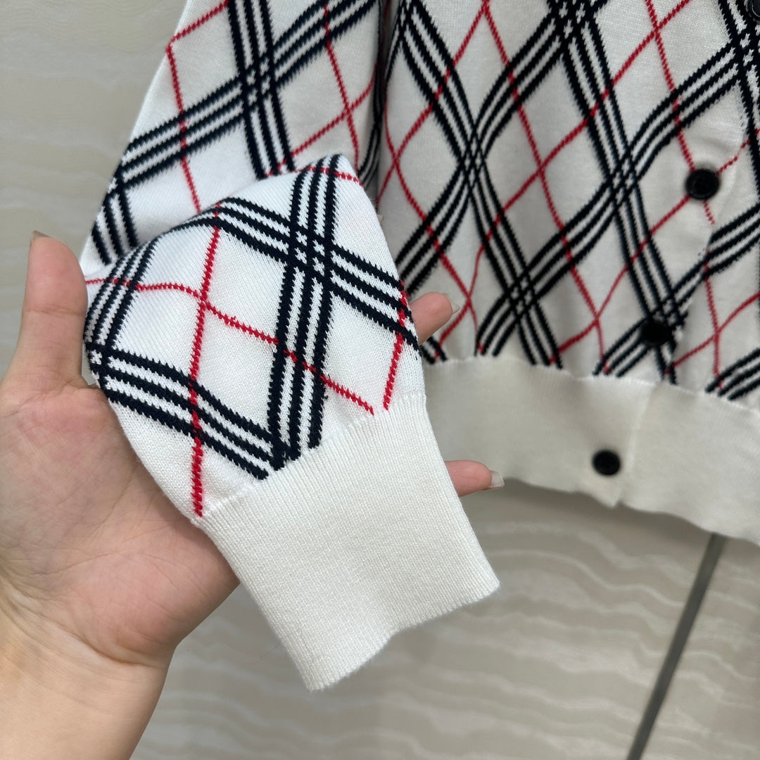 Bur 25 Cardigan White Plaid Wool