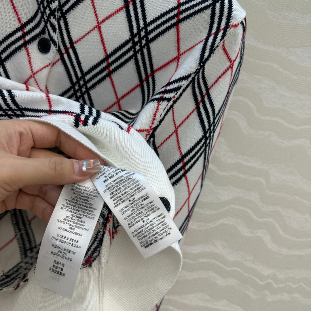 Bur 25 Cardigan White Plaid Wool