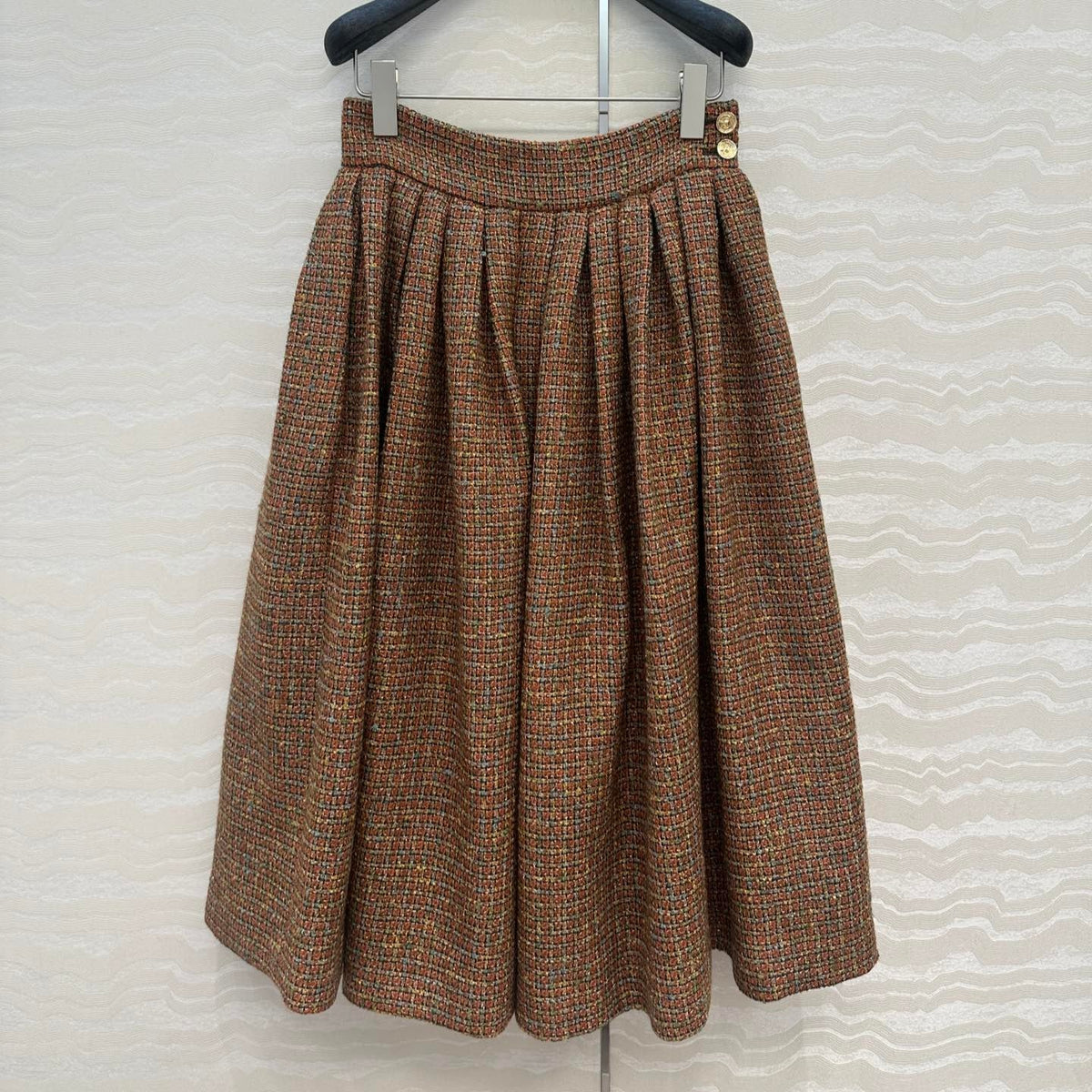 CC 25 Tweed Skirt Brown Wool Cotton Viscose