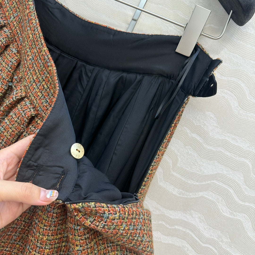 CC 25 Tweed Skirt Brown Wool Cotton Viscose