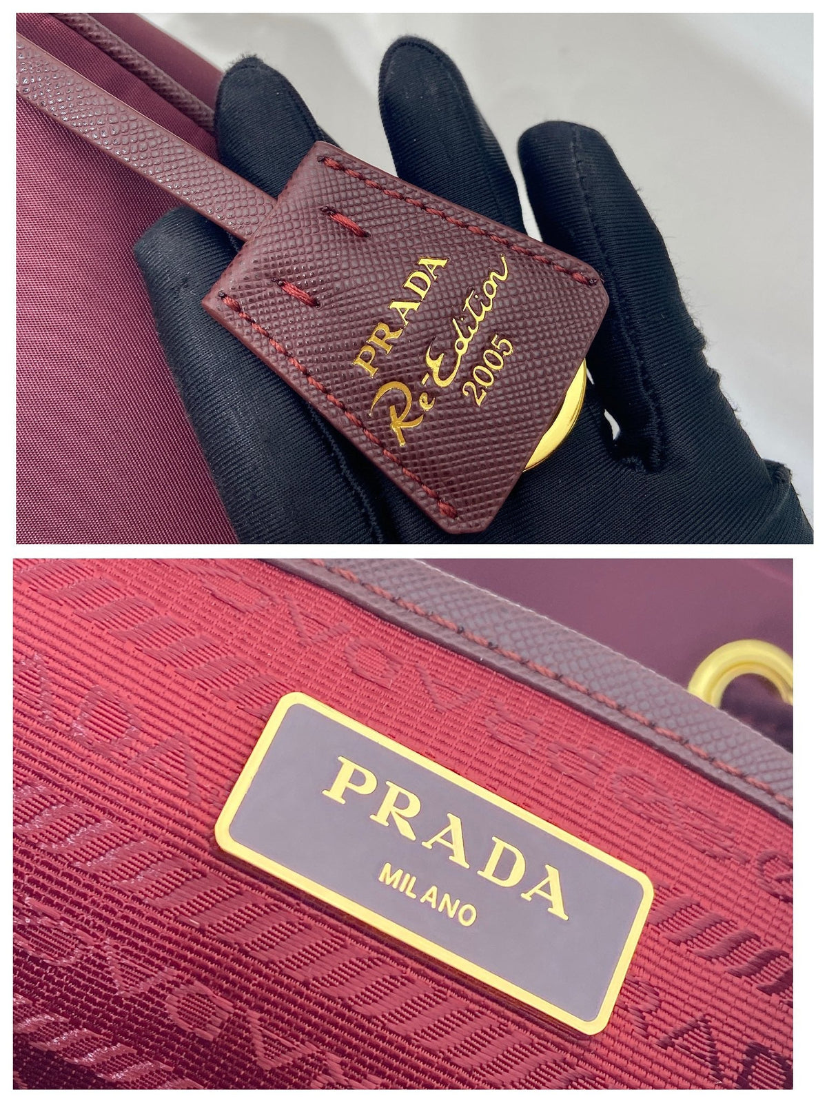 PRA backpack 28 burgundy nylon fabric gold hardware