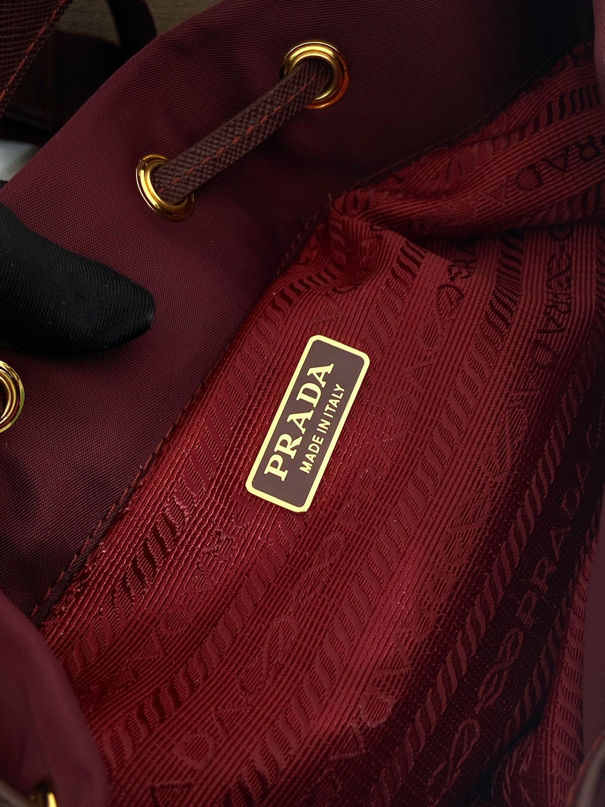PRA bucket bag 23 burgundy nylon fabric 280826