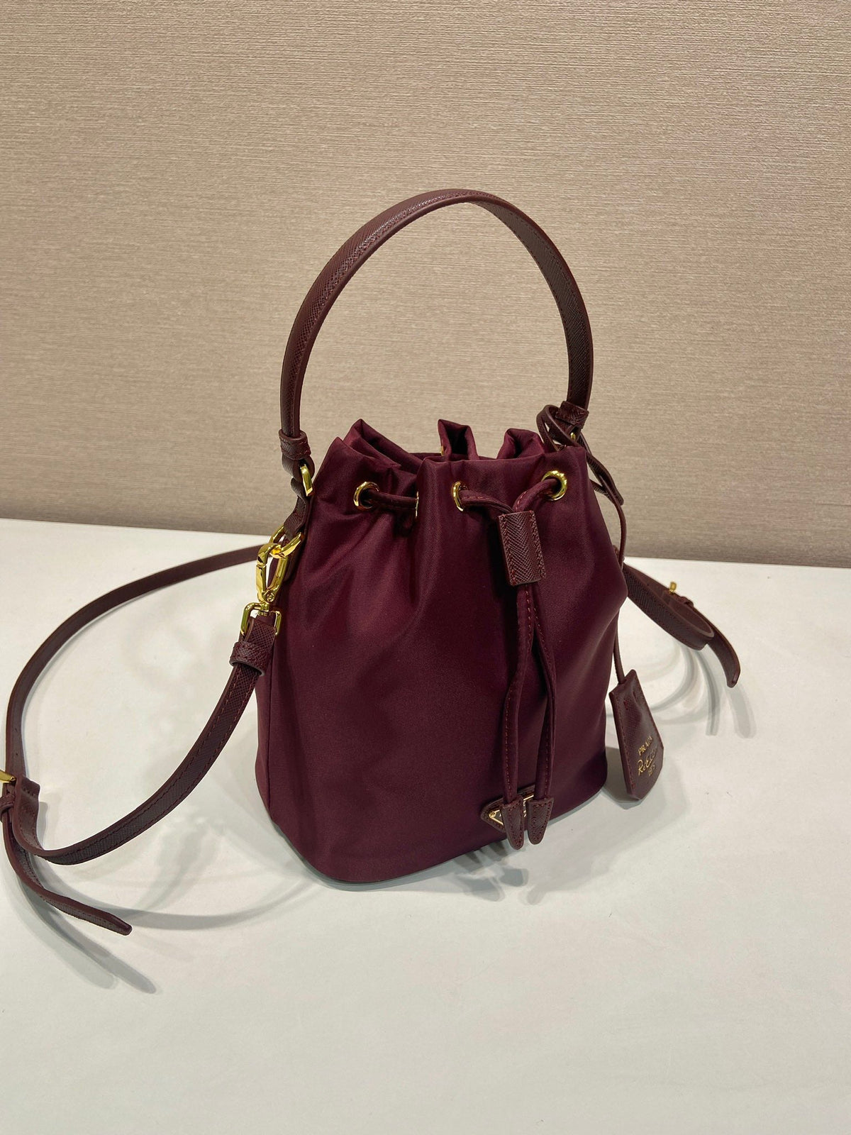 PRA bucket bag 19 burgundy nylon fabric  280831