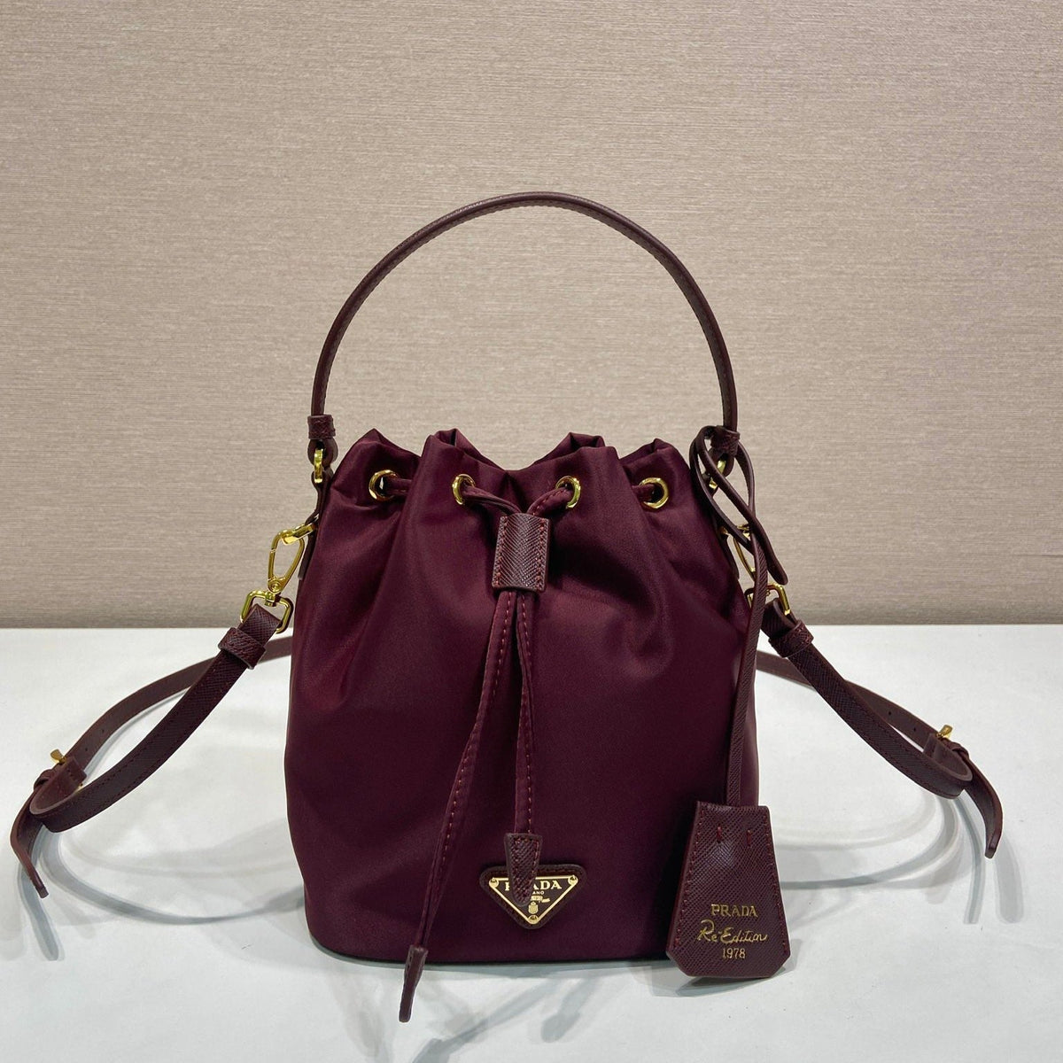 PRA bucket bag 19 burgundy nylon fabric  280831