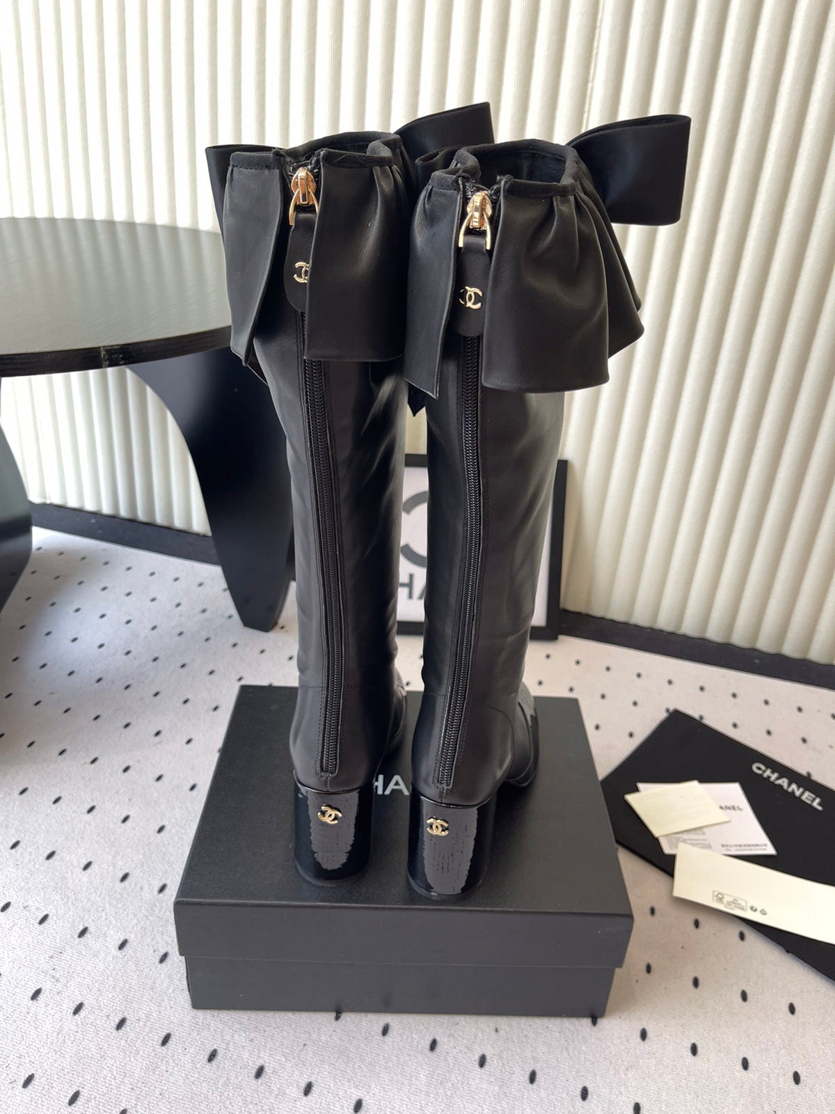 CC 25 Bow Elastic Boot Black Lambskin 514029