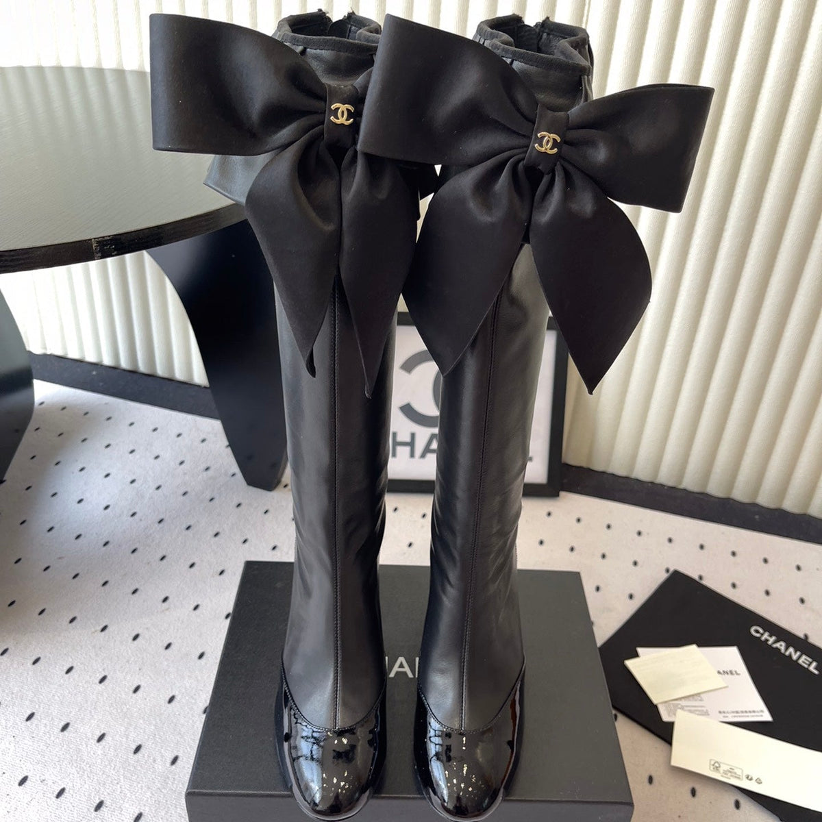 CC 25 Bow Elastic Boot Black Lambskin 514029