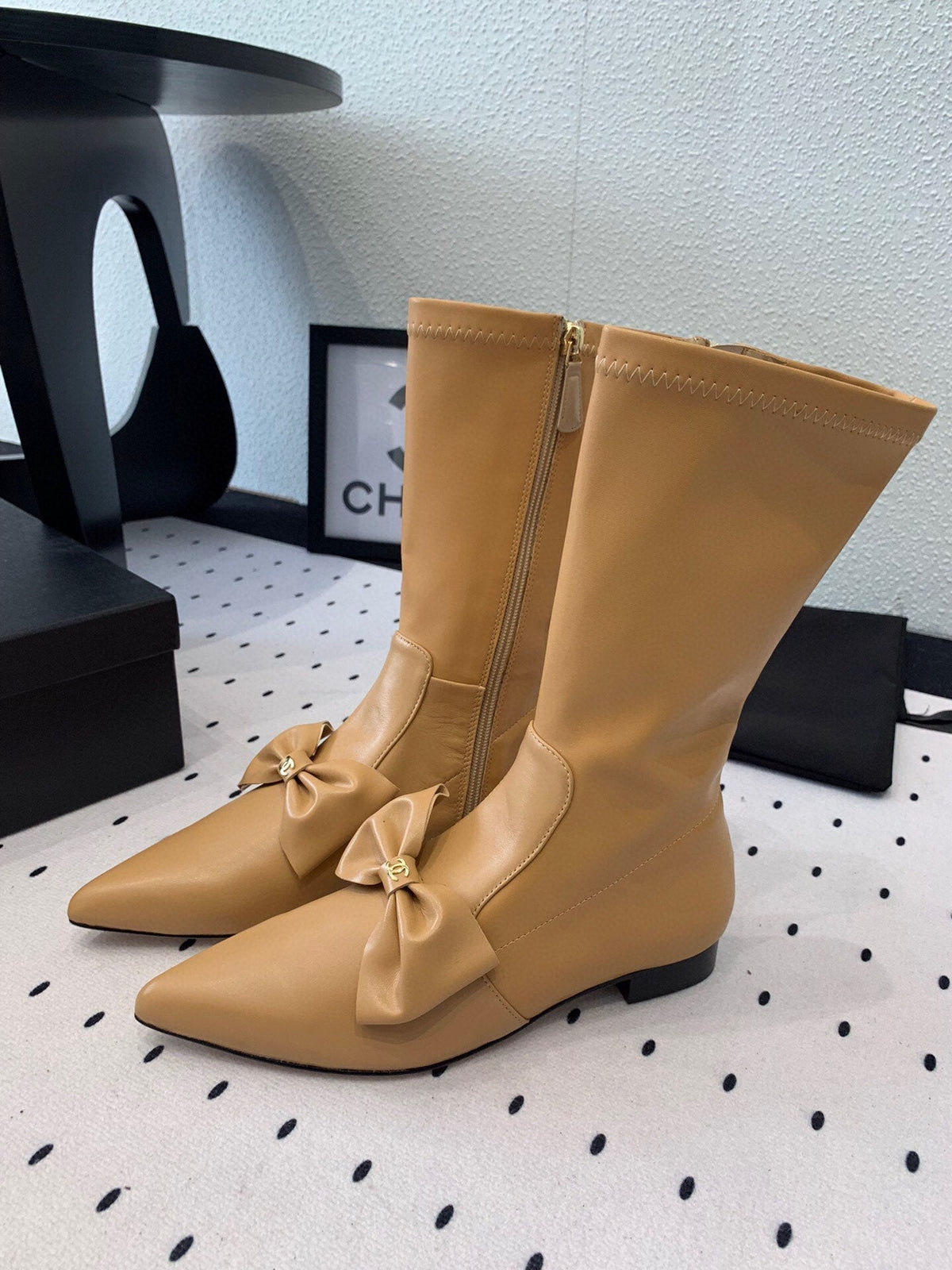 CC 25 Bow-knot Short Boot Camel Sheepskin 514065