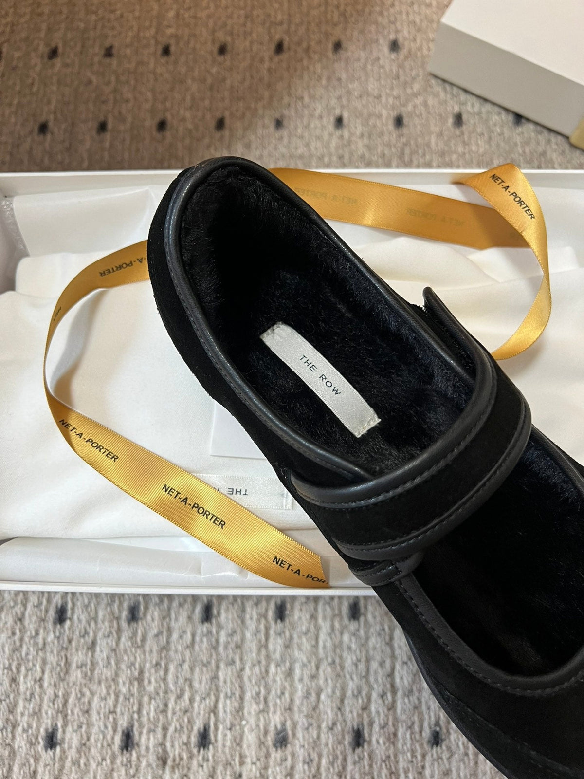 The Row 2025 Ballet Flat Black Suede Wool 561592