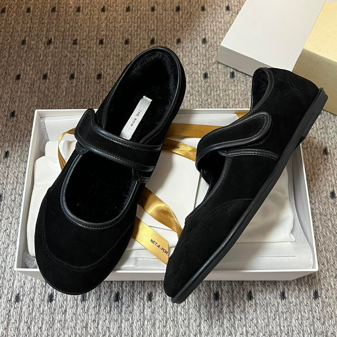 The Row 2025 Ballet Flat Black Suede Wool 561592